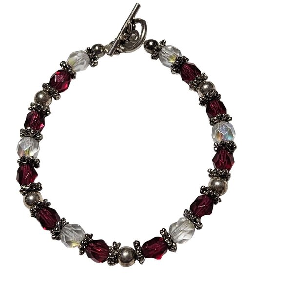Elegant Red Clear Crystal Beaded Bracelet Toggle Clasp Fashion Jewelry Women - Picture 1 of 4